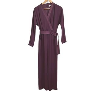 Eliza J Women's Size 0 Plum Purple Long Sleeve Wide‎ Leg Jumpsuit with Belt